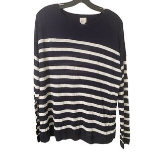 a new day Blue and White Crewneck Sweater Classic Stripes